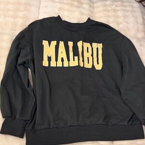 SHEIN Black Crewneck Sweatshirt with Yellow MALIBU Lettering